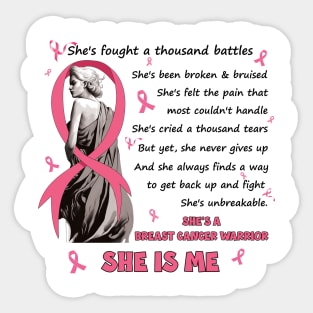 She's Fought A Thousand Battles She'S A Breast Cancer Warrior Sticker